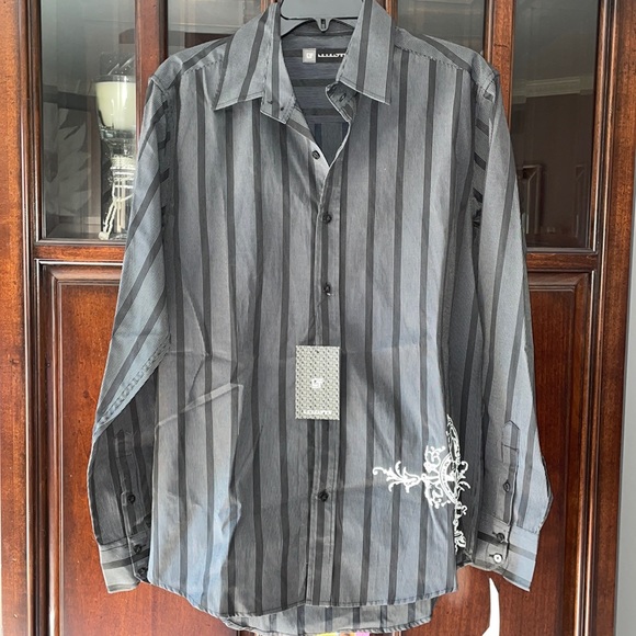 NWT Level Ten Men’s Button Down Black Stripe Shirt Size Medium - Picture 1 of 7